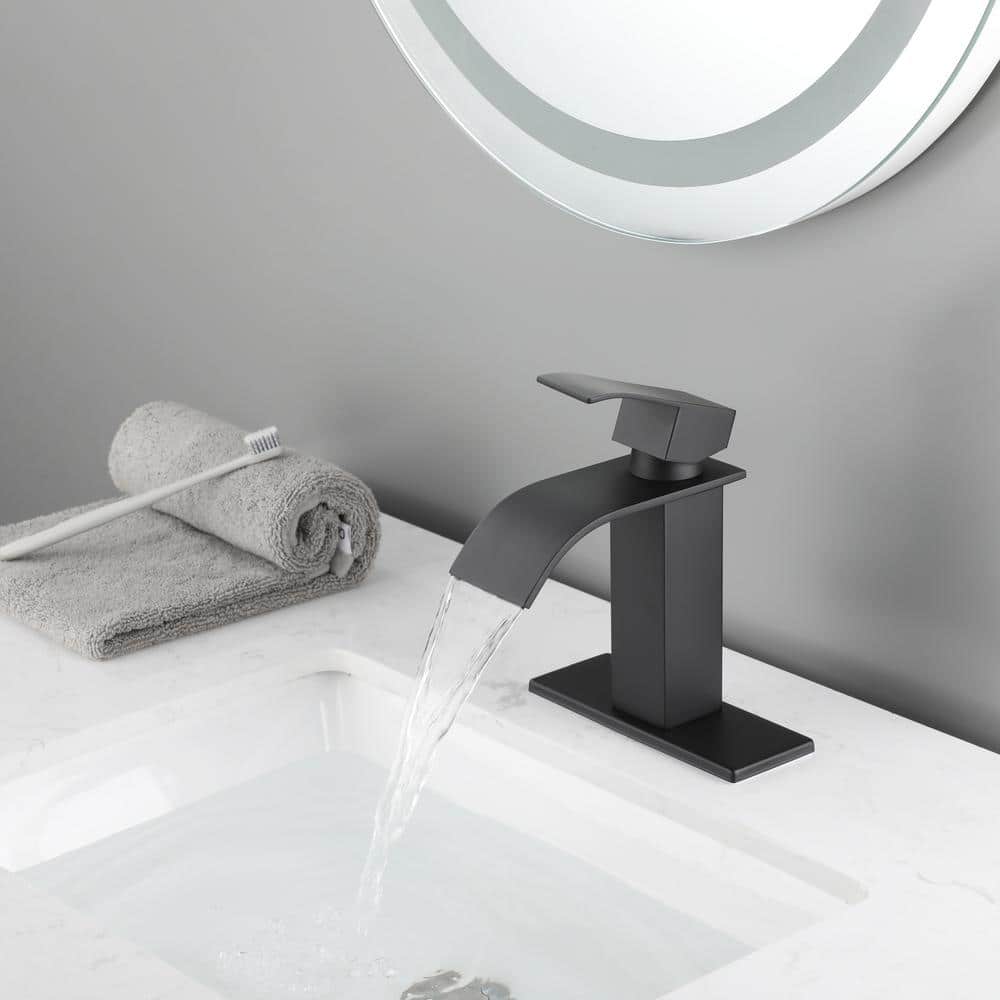 Matte Black Single Handle Waterfall Spout Bathroom Faucet