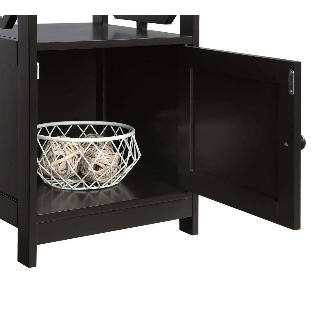 Espresso Round Wood End Table with Storage Cabinet
