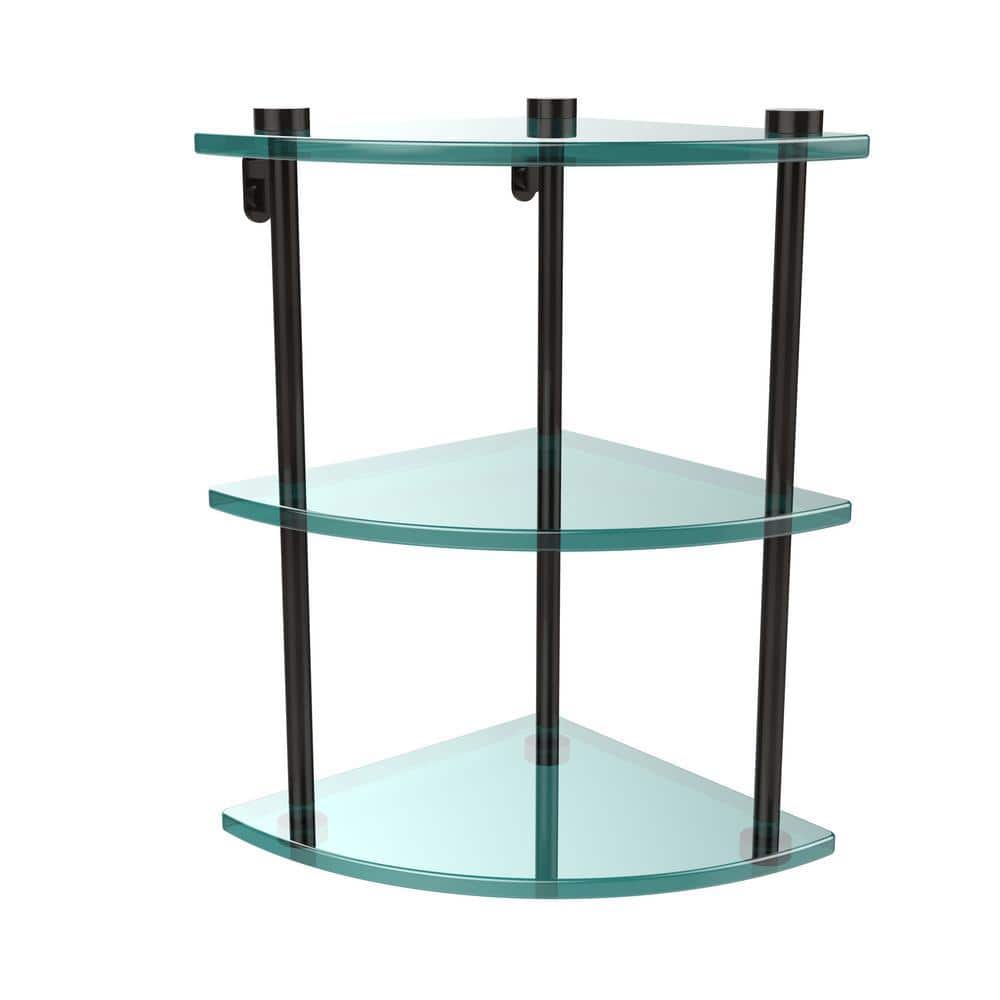 Allied Brass 8 in. L x 15 in. H x 8 in. W 3-Tier Corner Clear Glass Bathroom Shelf in Oil Rubbed Bronze