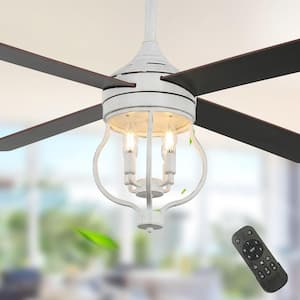 52 in. Indoor 4 Black Wood Blades Ceiling Fan with Light Remote, 6-Speed Reversible Ceiling Fan