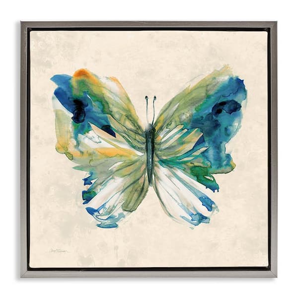 Stupell Industries Vivid Abstract Butterfly Wings by Carol Robinson Gray Floater Frame Animal Graphic Art Print 18 in. x 18 in.