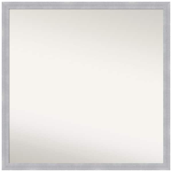 Amanti Art Grace Brushed Nickel Narrow 28 in. W x 28 in. H Square Non-Beveled Framed Wall Mirror in Silver