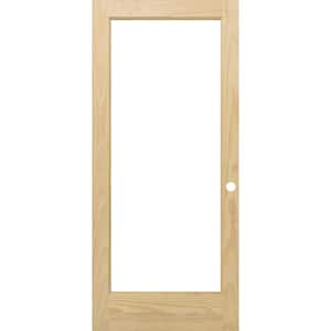 28 in. x 80 in. Full 1-Lite Clear Glass Unfinished Pine Wood Pre-Bored Interior Door Slab