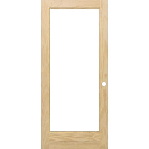 32 in. x 80 in. Full 1-Lite Clear Glass Unfinished Pine Wood Pre-Bored Interior Door Slab
