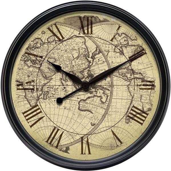 Infinity Instruments 24 in. Distressed Map Wall Clock