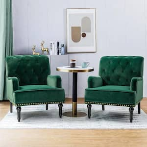 Enrica Green Velvet Arm Chair with Nailhead Trim (Set of 2)