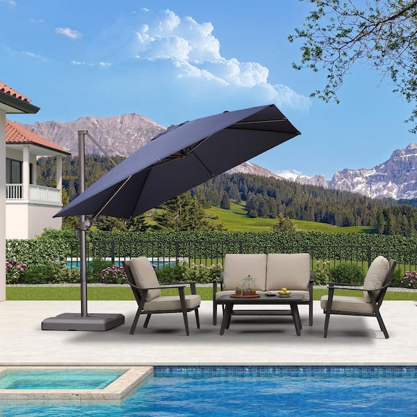 PURPLE LEAF 10 ft. Square Cantilever Patio Umbrella Bronze Colored Aluminum Offset 360° Rotation Umbrella in Navy Blue