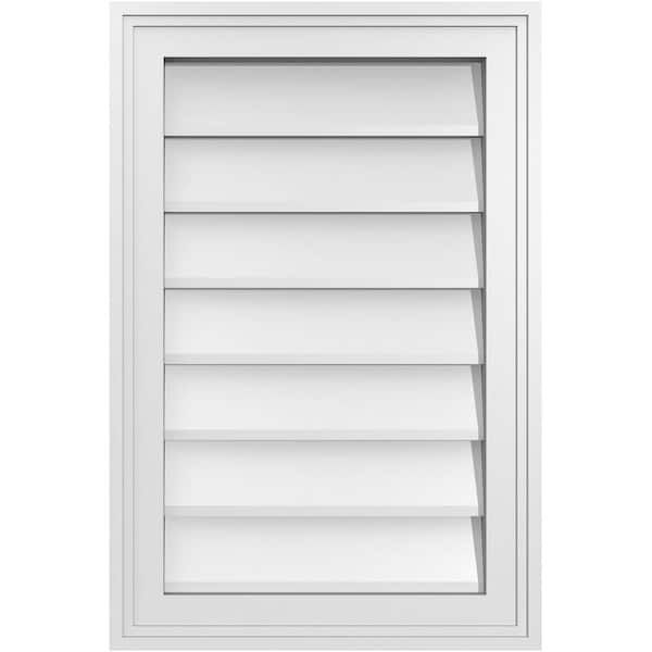 Ekena Millwork 16 in. x 24 in. Vertical Surface Mount PVC Gable Vent: Decorative with Brickmould Frame