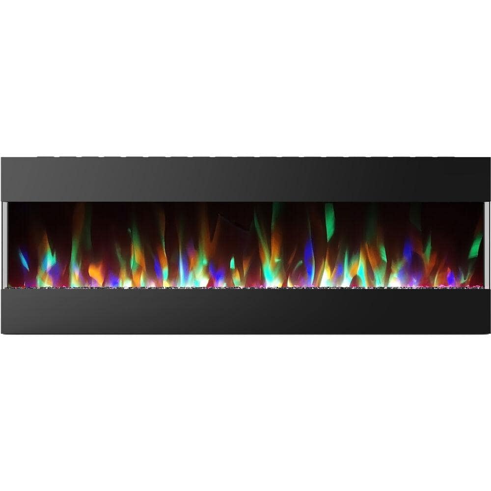 60 in. Wall Mounted Electric Fireplace with Crystal and LED Color Changing Display in Black -  Cambridge, CAM60RECWMEF-1BLK