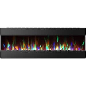 60 in. Wall Mounted Electric Fireplace with Crystal and LED Color Changing Display in Black