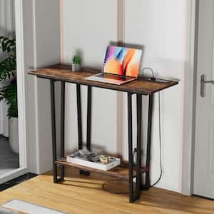 Modern Narrow Console Tables 39.3 in. Rectangle Wood Console Table with Shelves, Sofa Side Table, Foyer Table Brown