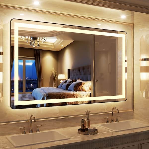 QuivaraView 60 in. W x 36 in. H Rectangular Aluminum Micro-arc Framed bathroom Vanity Wall Mounted LED lighted Mirror