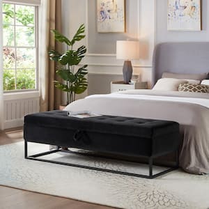 Black 58.6 in. Metal Base Bedroom Bench, Entryway Bench with Storage