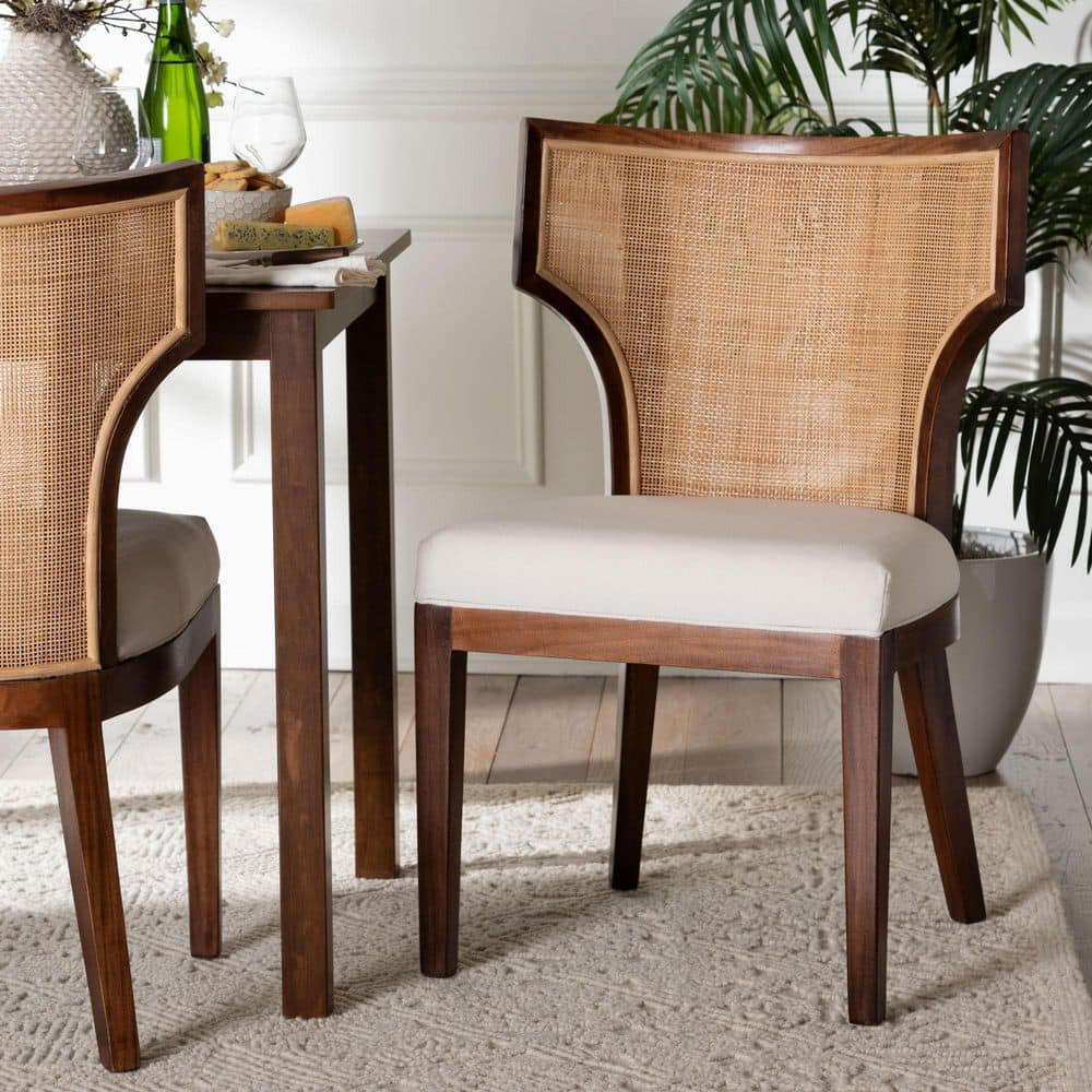 Franco Light Brown Wood and Natural Rattan Dining Chair
