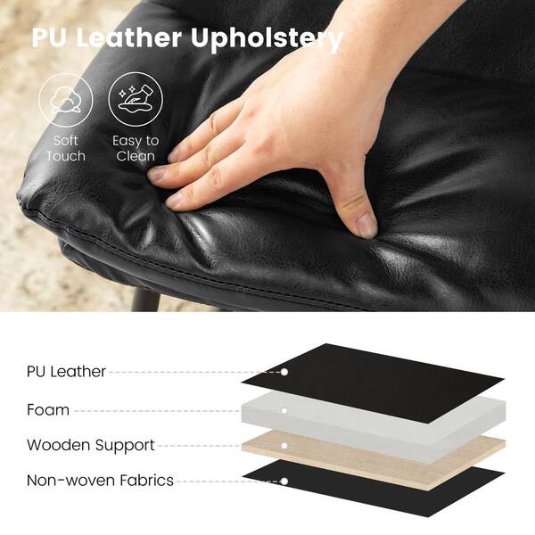 Glitzhome Mid-Century Modern Black Thick Leatherette Dining Chair