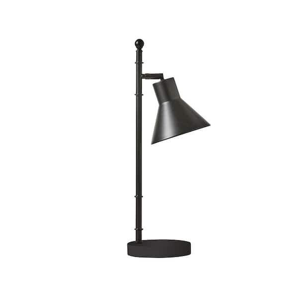 Table Lamp 22 in. Black Finish Contemporary Standard Bulb Task Table Lamp for home w/ Adjustable Steel Shade & USB Port