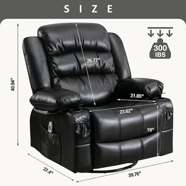 Lucklife Black PU Leather 360 Degree Heated Massage Recliner Chair