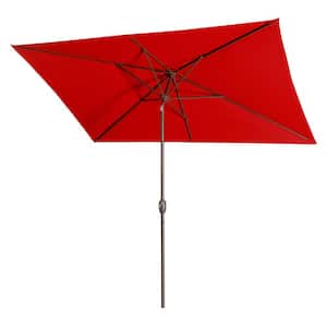 10 ft. x 6.5 ft Aluminum Market Tilt Patio Umbrella Rectangular Outdoor Umbrella in Red for Garden Deck Poolside