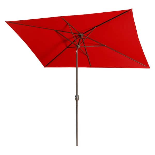 GAWEZA 10 ft. x 6.5 ft Aluminum Market Tilt Patio Umbrella Rectangular Outdoor Umbrella in Red for Garden Deck Poolside
