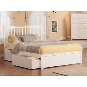 Mission White King Solid Wood Storage Platform Bed with Flat Panel Foot Board and 2 Bed Drawers