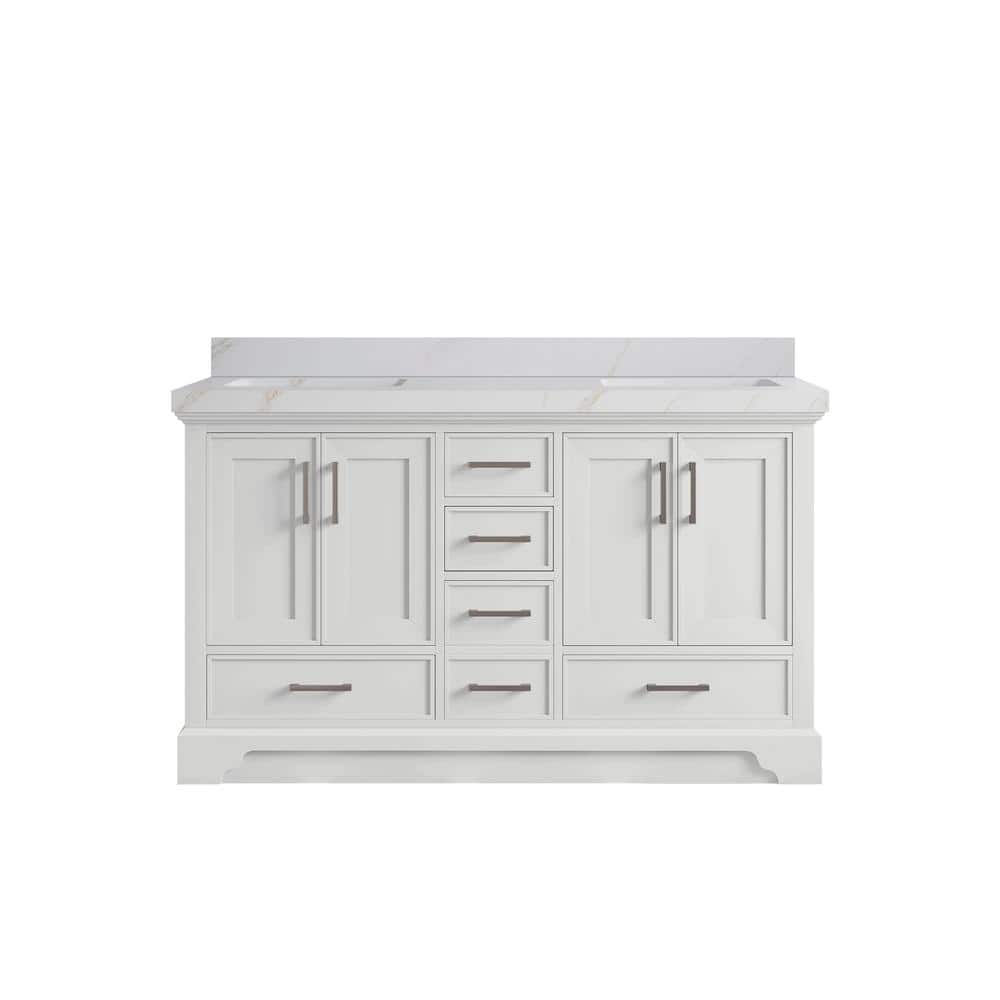 Charlotte 60 in. Double Sink Freestanding White Bath Vanity with Calacatta Sienna Qt. Top Unassembled price history on PriceWatchPro