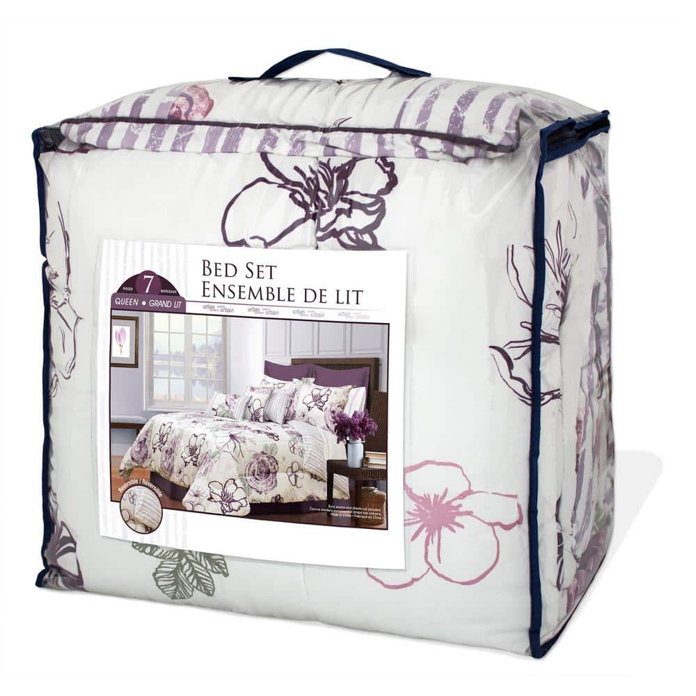 Angelica Purple Floral Microfiber Queen Comforter Set