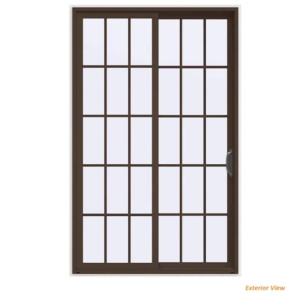 JELD-WEN 60 in. x 96 in. V-4500 Contemporary Brown Painted Vinyl Right-Hand 15 Lite Sliding Patio Door w/White Interior
