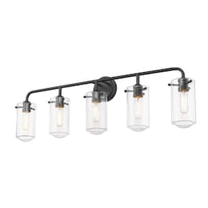 5-Light 38 in. Matte Black Vanity Light with Clear Glass