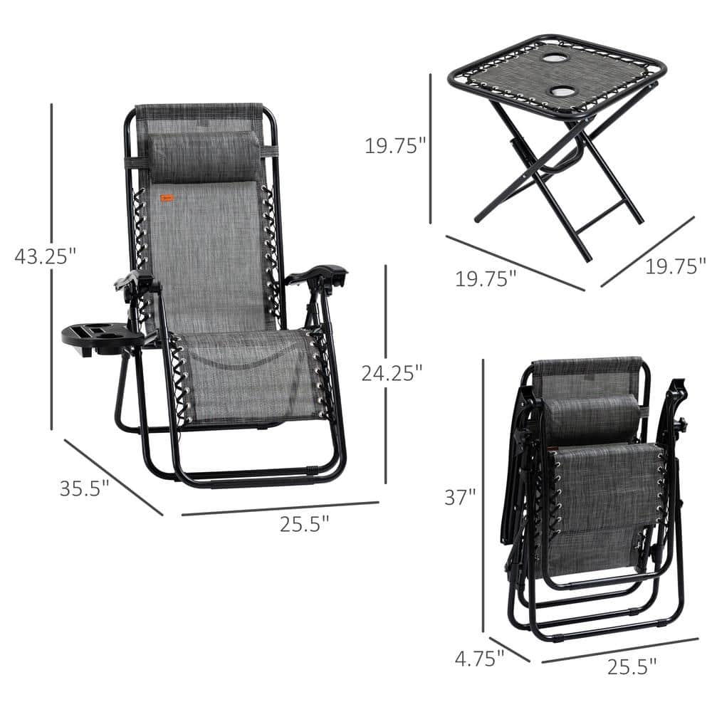 Outsunny Gray Steel Zero Gravity Reclining Chair Set with Table