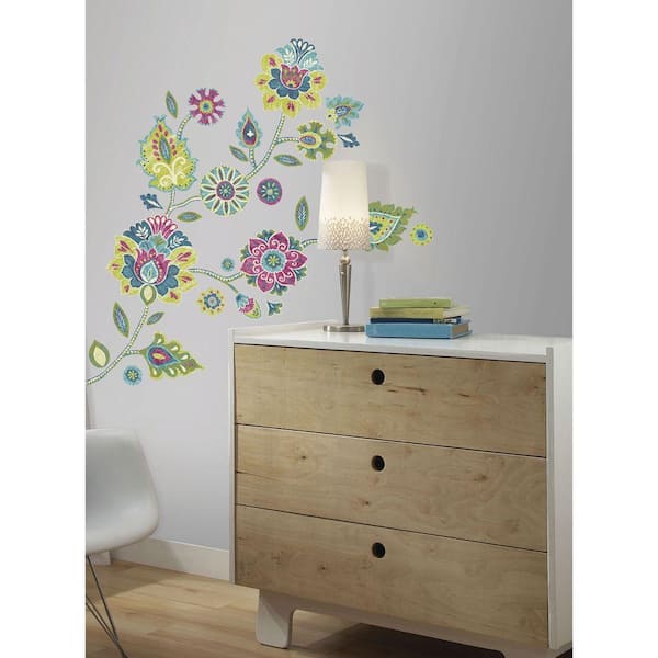 RoomMates 5 in. x 19 in. Boho Floral Peel and Stick Giant Wall Decals