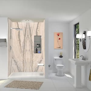 Titan 60 in. W x 96 in. H x 48 in. D 4-Piece Glue-Up Alcove Shower Wall Surround in Savanna Creme (Glossy)