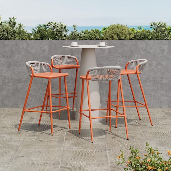 CHRISTOPHER KNIGHT HOME Hastings 29.5 in. Patio Rope and Aluminum Outdoor Bar Stools, Orange, (Set of 4)