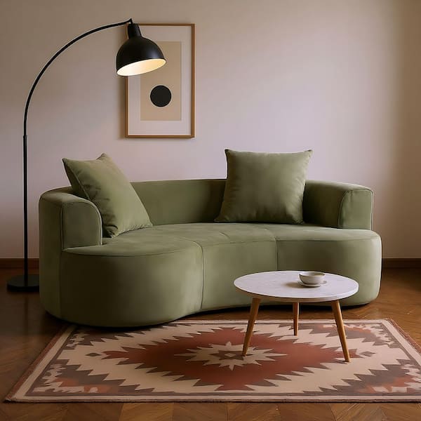 SODSD 79 in. Curved Back Chenille 3-Seat Modern Sofa with Foam and Spring Cushion in Dune Green & Olive Moss