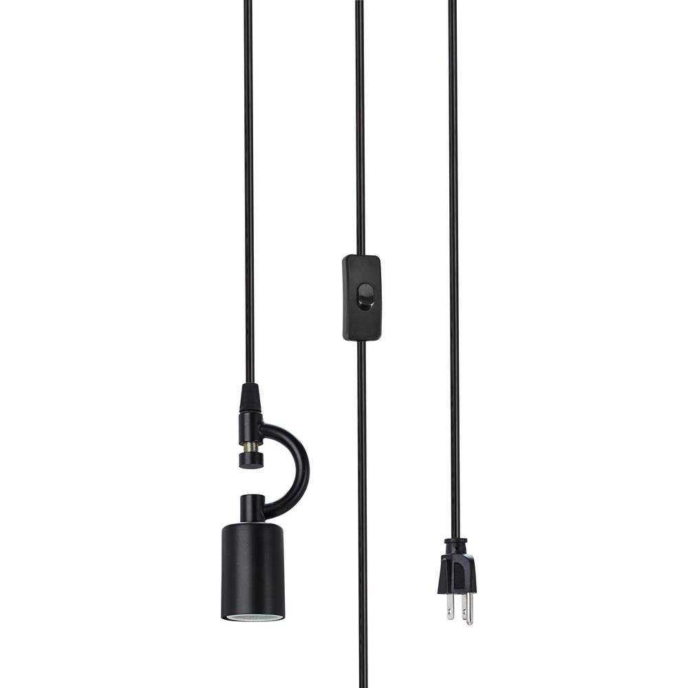 Matte Black Plug-in Swag Pendant with Beige Linen Shade