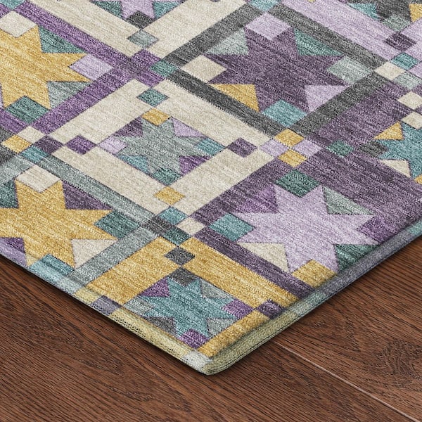 Mayfield Premium Machine Washable Abstract AMF2553 Purple 5 ft. x 7 ft. 6 in. Area Rug