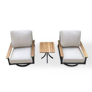 Manbo 3-Piece Swivel Aluminum Wicker Patio Conversation Deep Seating Set with Acrylic Cast Ash Cushions