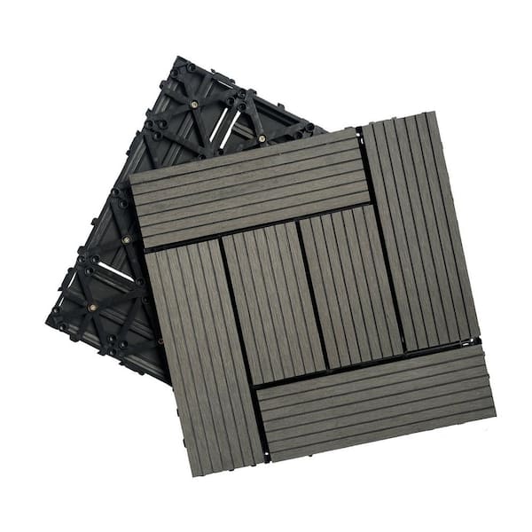 Tidoin Outdoor 1 ft. x 1 ft. Composite Deck Tile in Dark Gray (20 Per Box)