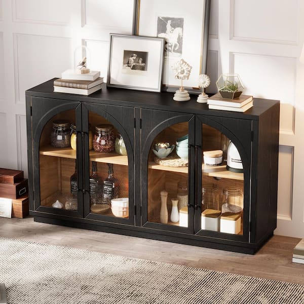 Harper & Bright Designs Black 4-Door Large Storage Wood 60