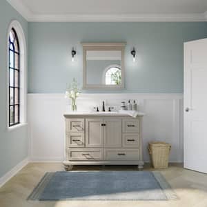 Grandley 32 in. W x 32 in. H Rectangular Wood Framed Wall Bathroom Vanity Mirror in Grey