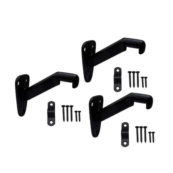 4 in. x 3 in. Matte Black Hand Rail Bracket for Stairways Stair Railing Indoor (3-Pack)