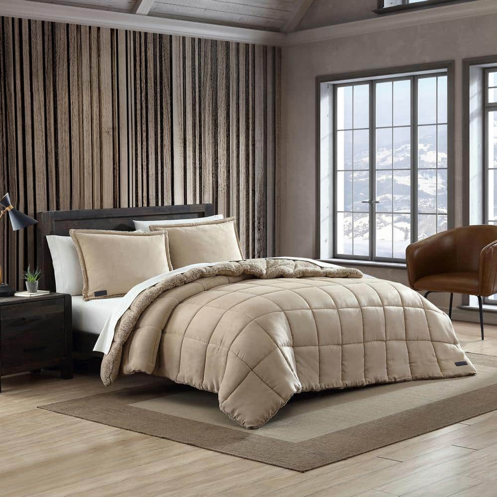 Full Reversible Brown Microfiber Comforter and Sham Set