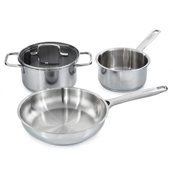 BergHOFF DiNA Helix 5-Piece Recycled 18/10 Stainless Steel Cookware Set, Glass Lids