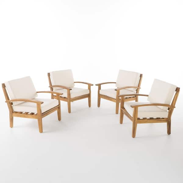 Galilea Deep Seating Wood Outdoor Patio Lounge Chair with Beige Cushions (4-Pack)