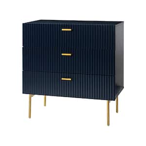 Fabian Navy 32 in. Tall 3 Chest of Drawers with Storage and Metal Legs