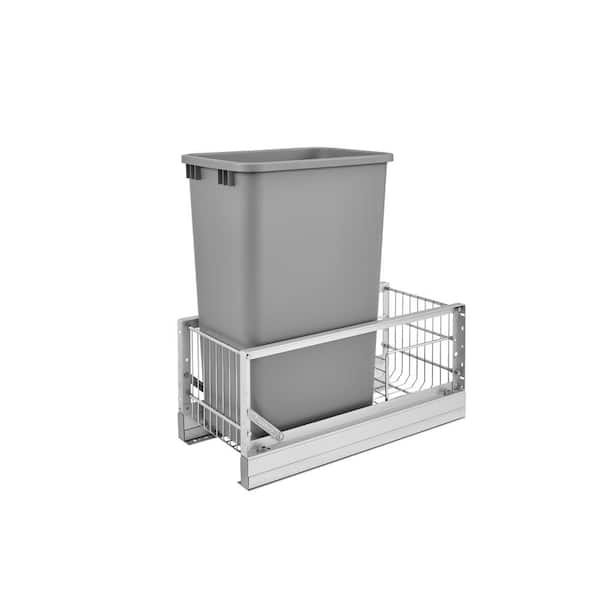 Rev-A-Shelf 23.13 in. H x 10.75 in. W x 21.94 in. D Single 50 Qt. Pull-Out Brushed Aluminum and Silver Waste Container