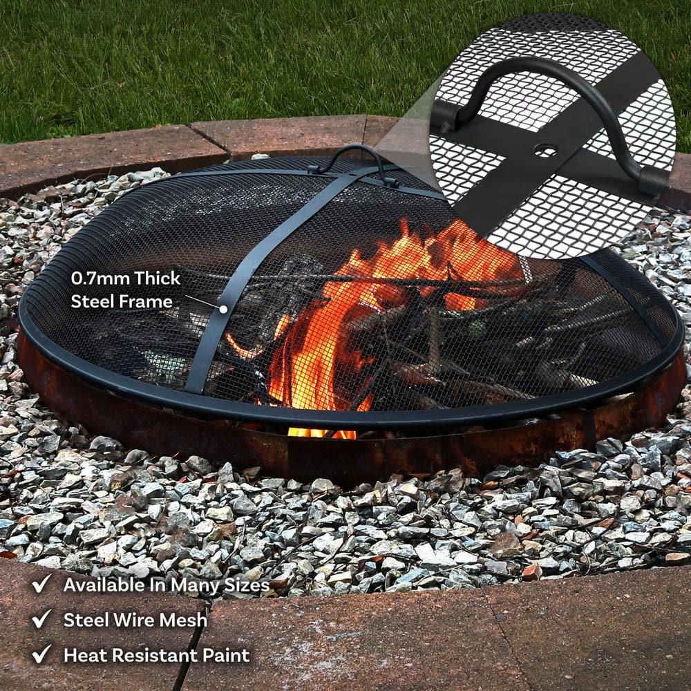 Heavy-Duty Black Steel Mesh Round Fire Pit Spark Screen