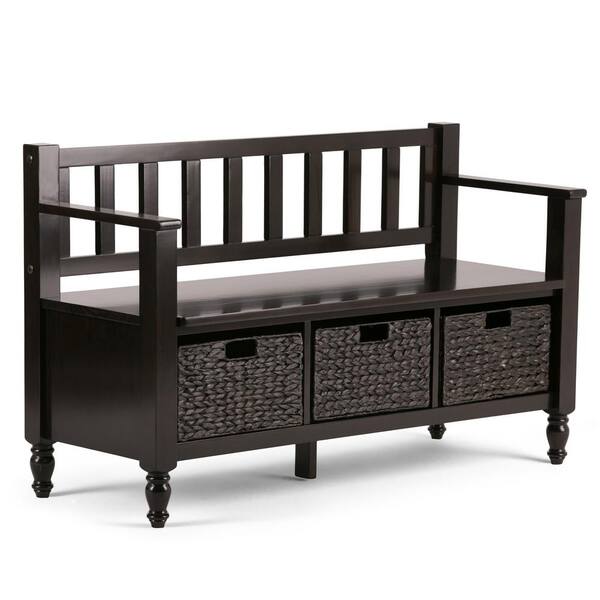 Simpli Home Dakota Solid Wood 48 in. Wide Transitional Entryway Storage Bench in Dark Exeter Brown