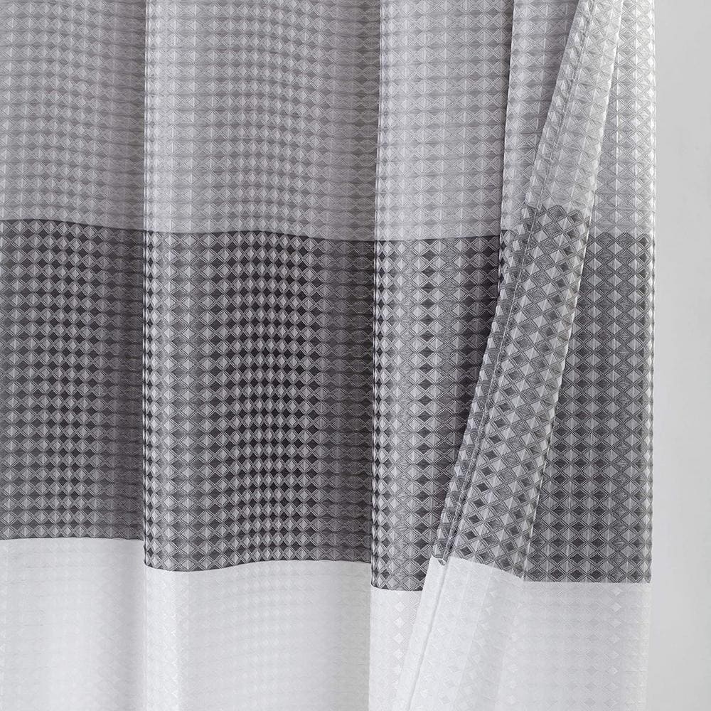 Gray and White Ombre Waffle Weave Fabric Shower Curtain