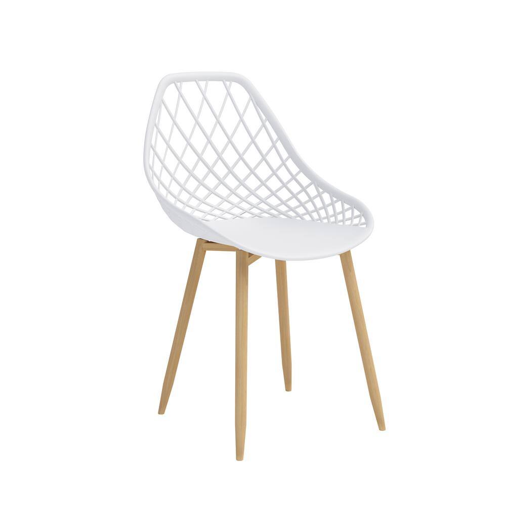 Kurv White and Natural Armless Dining Chairs with Steel Frame