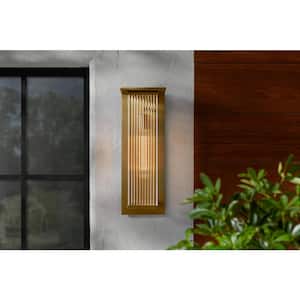 Jardine 20 in. 1-Light Gold Modern Outdoor Wall Light Fixture with Clear Ribbed Glass